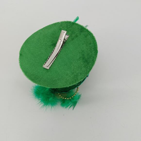 Mini Top Hat with Feather St. Patrick's Day Green Hair Clip On 3.5" x 2.5 " - Picture 4 of 11